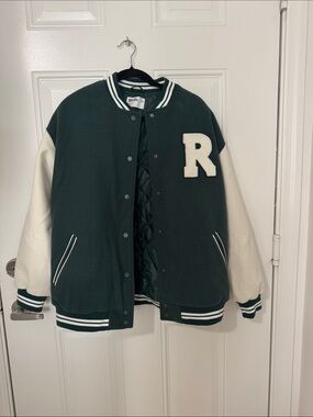 Primark Dark Green & Cream Varsity Jacket with 'R' Patch